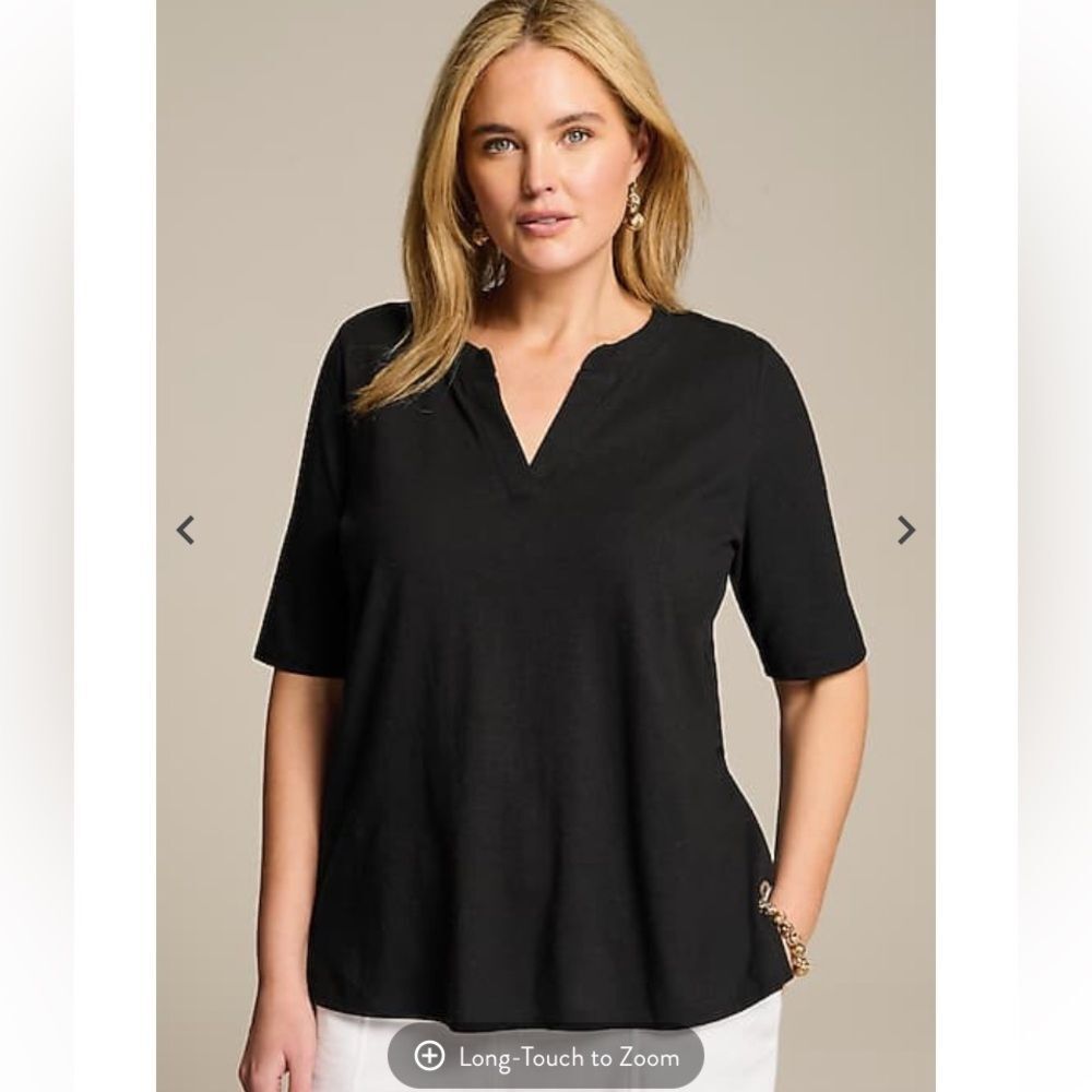 J. Jill Pure Jill Hemp & Cotton Top Size Large Womens Black V-Neck Tee Lagenlook